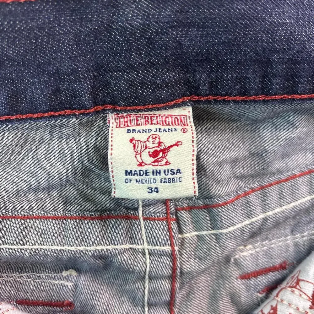 Vintage True Religion Straight Horseshoe Pocket Dark Wash Denim Jeans Mens Sz 34